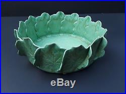 Vintage Pat Young Hand Crafted Green Ceramic Geranium Leaf Pottery Bowl 8.5 dia