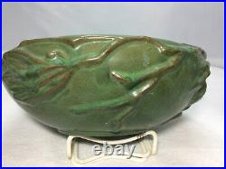 Vintage Peters Reed / ZPC Green Pereco Flower Bowl With Lily Pad Flower Frog EUC