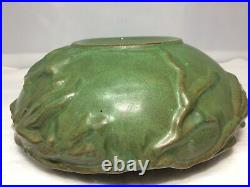Vintage Peters Reed / ZPC Green Pereco Flower Bowl With Lily Pad Flower Frog EUC