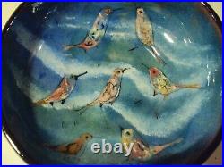 Vintage Polia Pillin Mid-Century Modern Pottery Birds Multicolor Bowl Signed