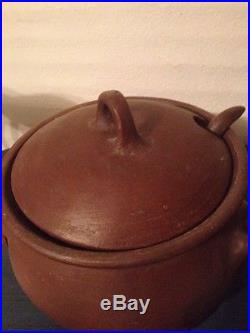 Vintage Pomaireware Clay Pottery Bowl With Lid Spoon Pig Bean Pot Chile (ddbc2)