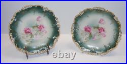 Vintage Porcelain Pottery 8 1/2 Set of 2 Green Bowls Pink Roses R S Prussia 3b