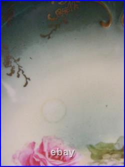 Vintage Porcelain Pottery 8 1/2 Set of 2 Green Bowls Pink Roses R S Prussia 3b