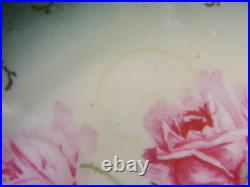 Vintage Porcelain Pottery 8 1/2 Set of 2 Green Bowls Pink Roses R S Prussia 3b