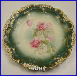 Vintage Porcelain Pottery 8 1/2 Set of 2 Green Bowls Pink Roses R S Prussia 3b