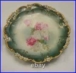 Vintage Porcelain Pottery 8 1/2 Set of 2 Green Bowls Pink Roses R S Prussia 3b