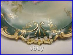 Vintage Porcelain Pottery 8 1/2 Set of 2 Green Bowls Pink Roses R S Prussia 3b