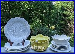 Vintage Portugal Majolica Cabbageware Lidded Tureen, Serving Bowl, 8 Plates +++