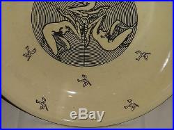 Vintage Pottery Bowl Depicting Female Trinity in Concentric Circles Very Rare