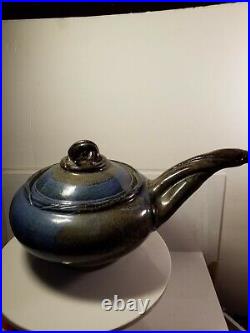 Vintage Pottery Bowl Handle Looks Like Snake Head Blue Brown