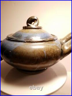 Vintage Pottery Bowl Handle Looks Like Snake Head Blue Brown