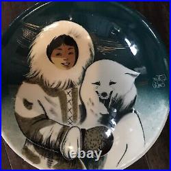 Vintage Pottery Bowl Large Hand Painted Eskimo Ceramic Signed Matthew Adams Rare