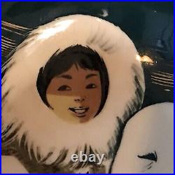 Vintage Pottery Bowl Large Hand Painted Eskimo Ceramic Signed Matthew Adams Rare