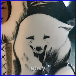 Vintage Pottery Bowl Large Hand Painted Eskimo Ceramic Signed Matthew Adams Rare
