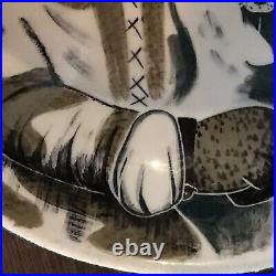 Vintage Pottery Bowl Large Hand Painted Eskimo Ceramic Signed Matthew Adams Rare