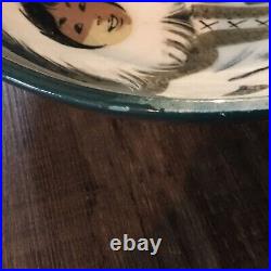 Vintage Pottery Bowl Large Hand Painted Eskimo Ceramic Signed Matthew Adams Rare