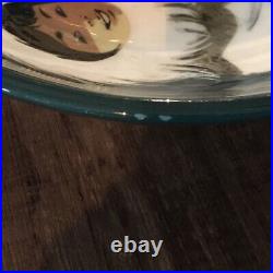 Vintage Pottery Bowl Large Hand Painted Eskimo Ceramic Signed Matthew Adams Rare