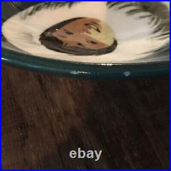 Vintage Pottery Bowl Large Hand Painted Eskimo Ceramic Signed Matthew Adams Rare