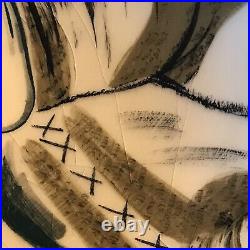 Vintage Pottery Bowl Large Hand Painted Eskimo Ceramic Signed Matthew Adams Rare