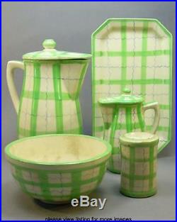 Vintage Pottery Breakfast Set Coffee Pot Bowl Syrup Pitcher Sugar Shaker Japan