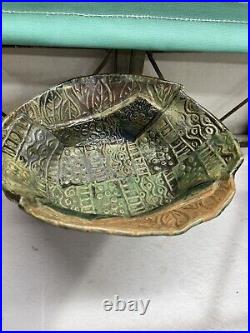 Vintage Pottery Compote Leaf Nature Handmade And Signed