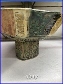 Vintage Pottery Compote Leaf Nature Handmade And Signed
