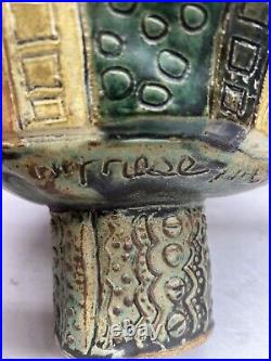 Vintage Pottery Compote Leaf Nature Handmade And Signed