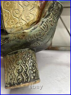 Vintage Pottery Compote Leaf Nature Handmade And Signed