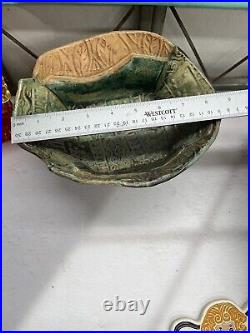 Vintage Pottery Compote Leaf Nature Handmade And Signed
