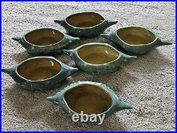 Vintage Pottery Crab Shell Dip Bowls Turquiose Yelliw Brysh McCoy Thick Mold 6