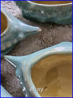 Vintage Pottery Crab Shell Dip Bowls Turquiose Yelliw Brysh McCoy Thick Mold 6