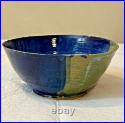 Vintage Pottery Glazed Multicolor Signed Edwards 10.5 Bowl
