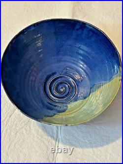 Vintage Pottery Glazed Multicolor Signed Edwards 10.5 Bowl