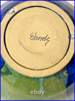 Vintage Pottery Glazed Multicolor Signed Edwards 10.5 Bowl