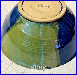 Vintage Pottery Glazed Multicolor Signed Edwards 10.5 Bowl