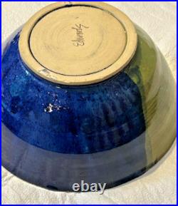 Vintage Pottery Glazed Multicolor Signed Edwards 10.5 Bowl
