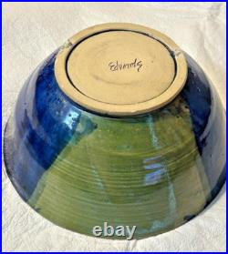 Vintage Pottery Glazed Multicolor Signed Edwards 10.5 Bowl