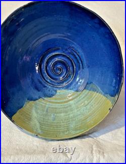 Vintage Pottery Glazed Multicolor Signed Edwards 10.5 Bowl