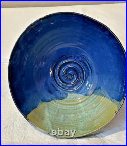 Vintage Pottery Glazed Multicolor Signed Edwards 10.5 Bowl