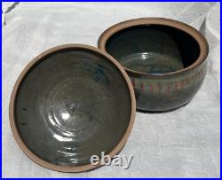 Vintage Pottery, Lg. Bowl Pot Lid. Multicolor Glazed. Signed