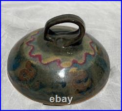 Vintage Pottery, Lg. Bowl Pot Lid. Multicolor Glazed. Signed