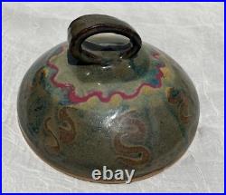 Vintage Pottery, Lg. Bowl Pot Lid. Multicolor Glazed. Signed