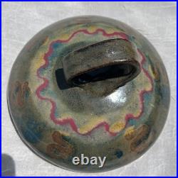Vintage Pottery, Lg. Bowl Pot Lid. Multicolor Glazed. Signed