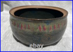 Vintage Pottery, Lg. Bowl Pot Lid. Multicolor Glazed. Signed