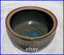Vintage Pottery, Lg. Bowl Pot Lid. Multicolor Glazed. Signed