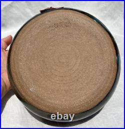 Vintage Pottery, Lg. Bowl Pot Lid. Multicolor Glazed. Signed