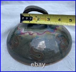 Vintage Pottery, Lg. Bowl Pot Lid. Multicolor Glazed. Signed