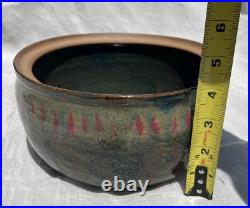 Vintage Pottery, Lg. Bowl Pot Lid. Multicolor Glazed. Signed