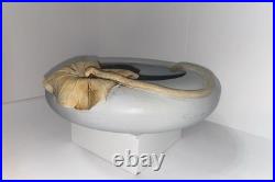 Vintage Pottery Signed Semi-Matte Glaze Bowl with Applied Leaf and Incised Mark