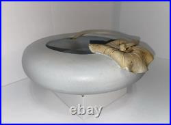 Vintage Pottery Signed Semi-Matte Glaze Bowl with Applied Leaf and Incised Mark